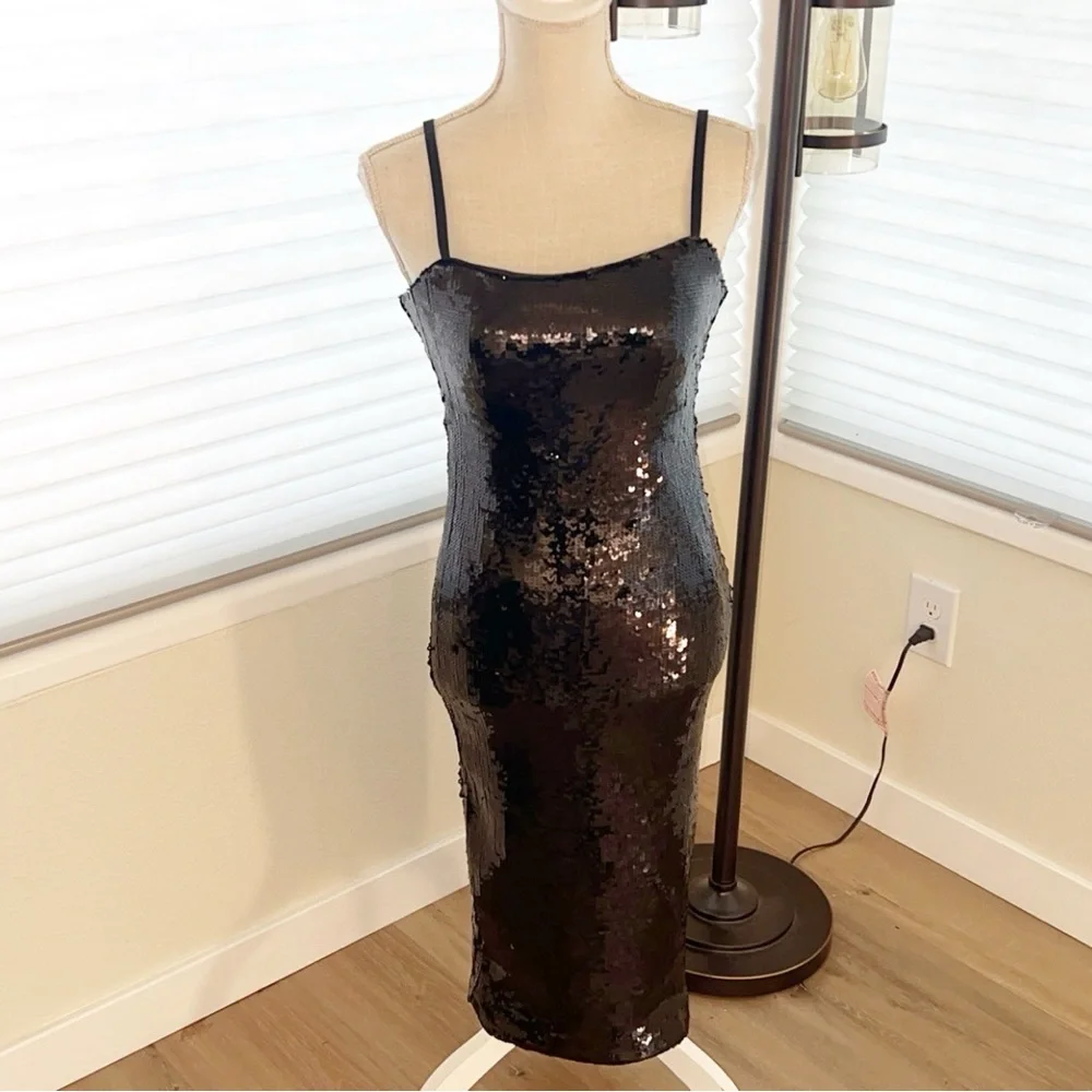 GOOD AMERICAN Twilight Black Sequin Bodycon Dress